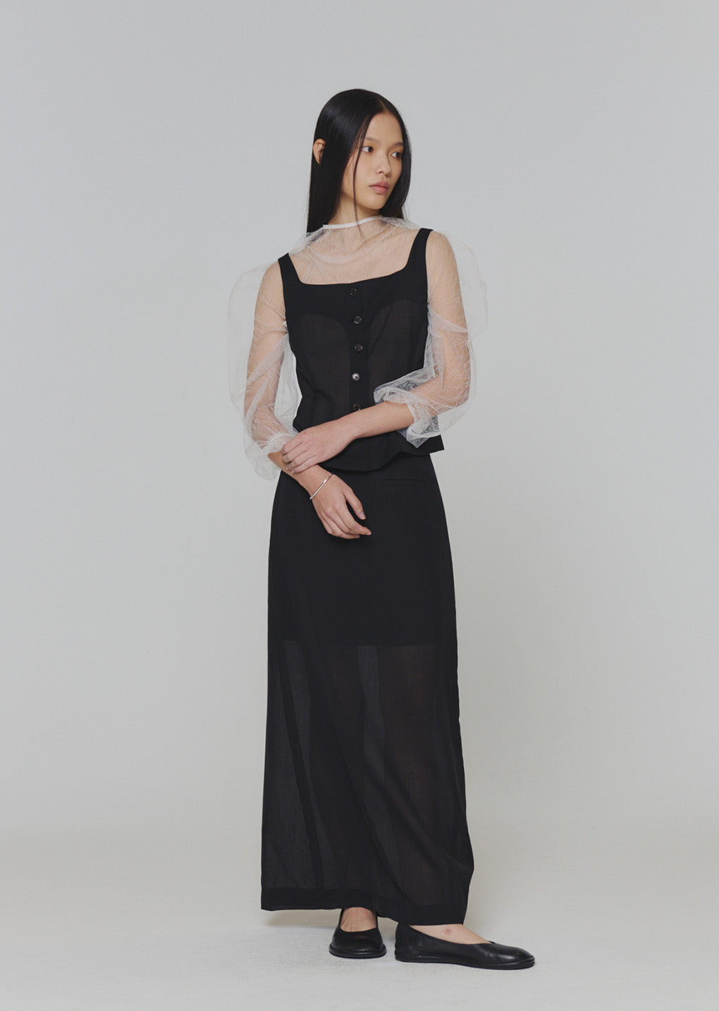 sheer maxi long skirt, black