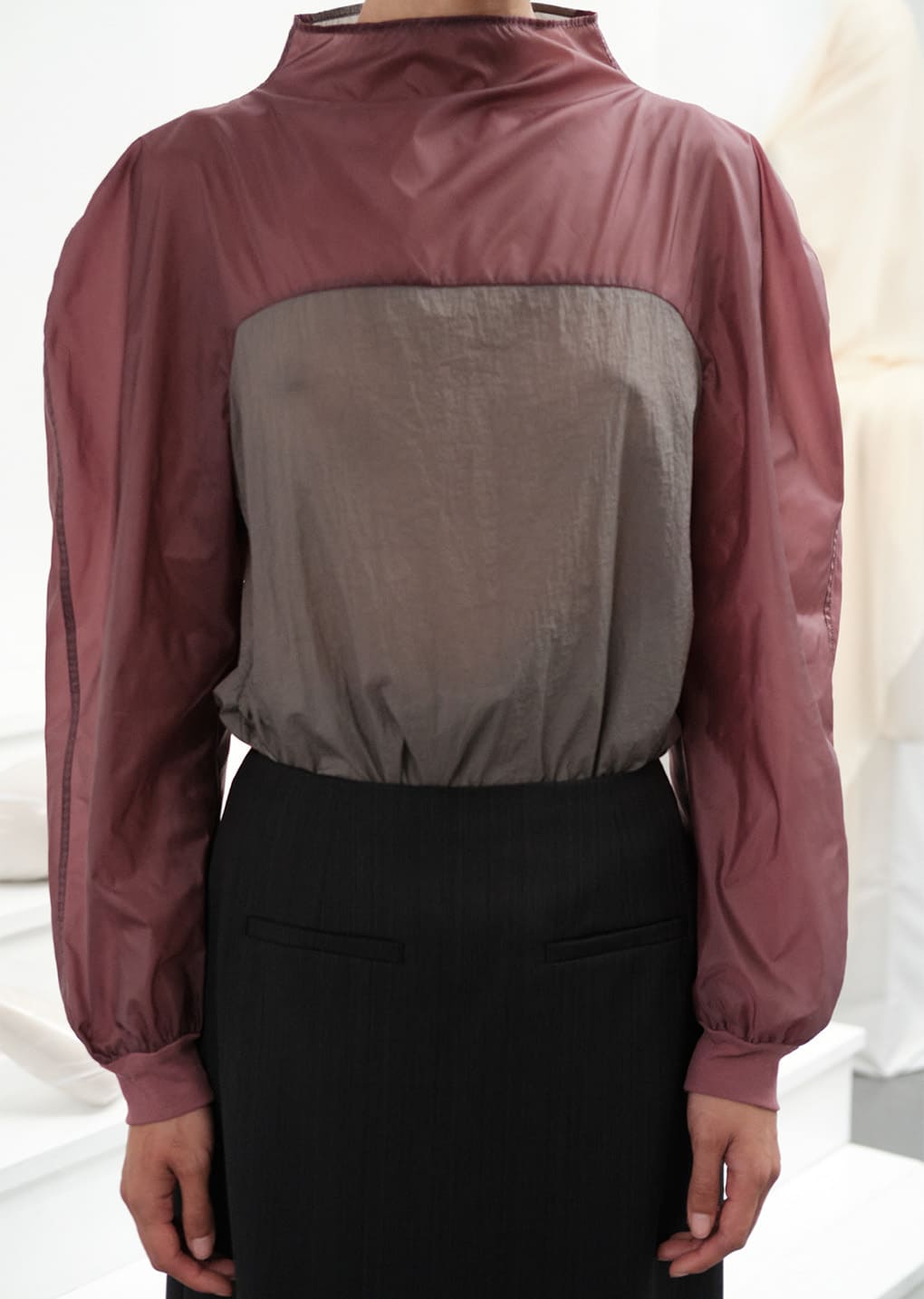 sheer nylon two-way top, purple