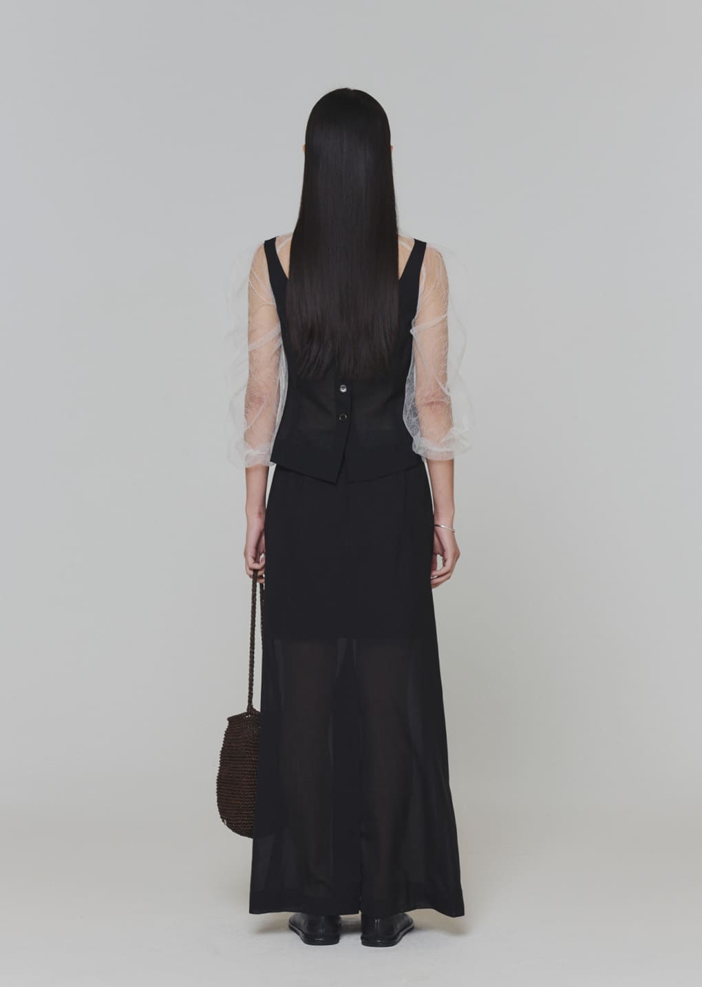 sheer scoop neck two way vest, black