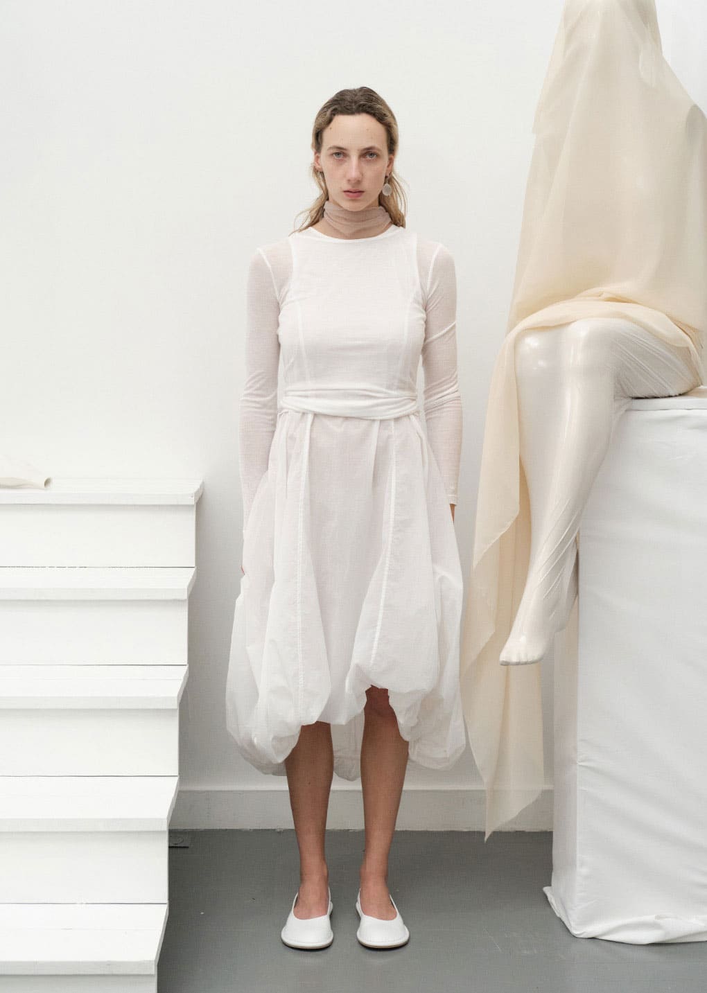 sheer volume dress, white hover