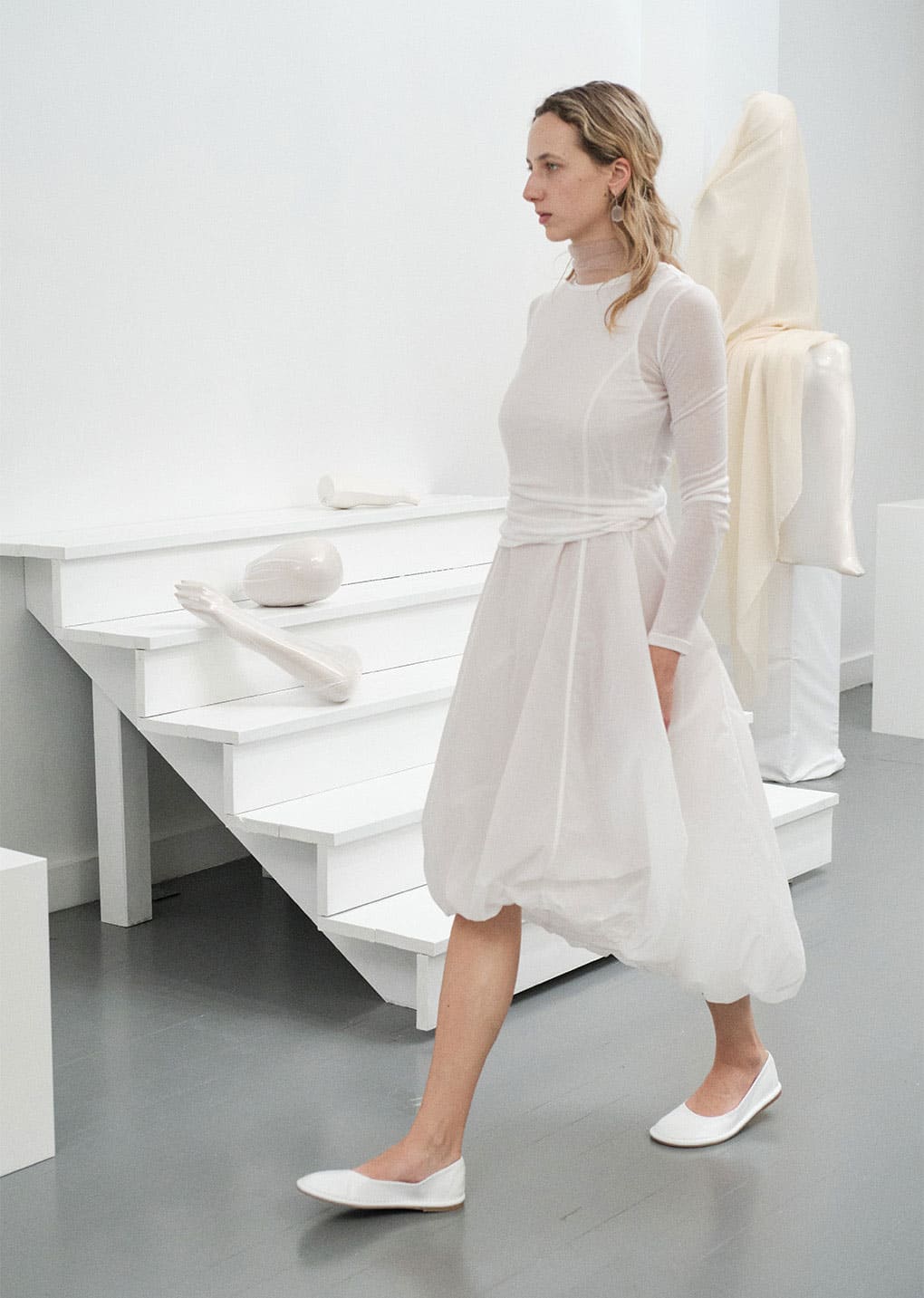 sheer volume dress, white