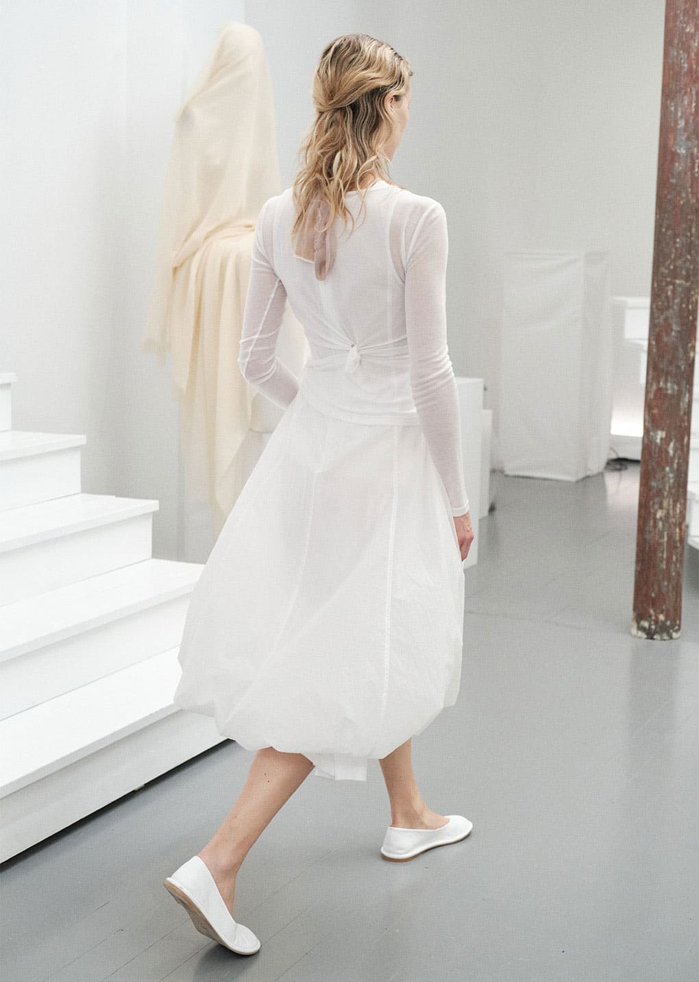 sheer volume dress, white