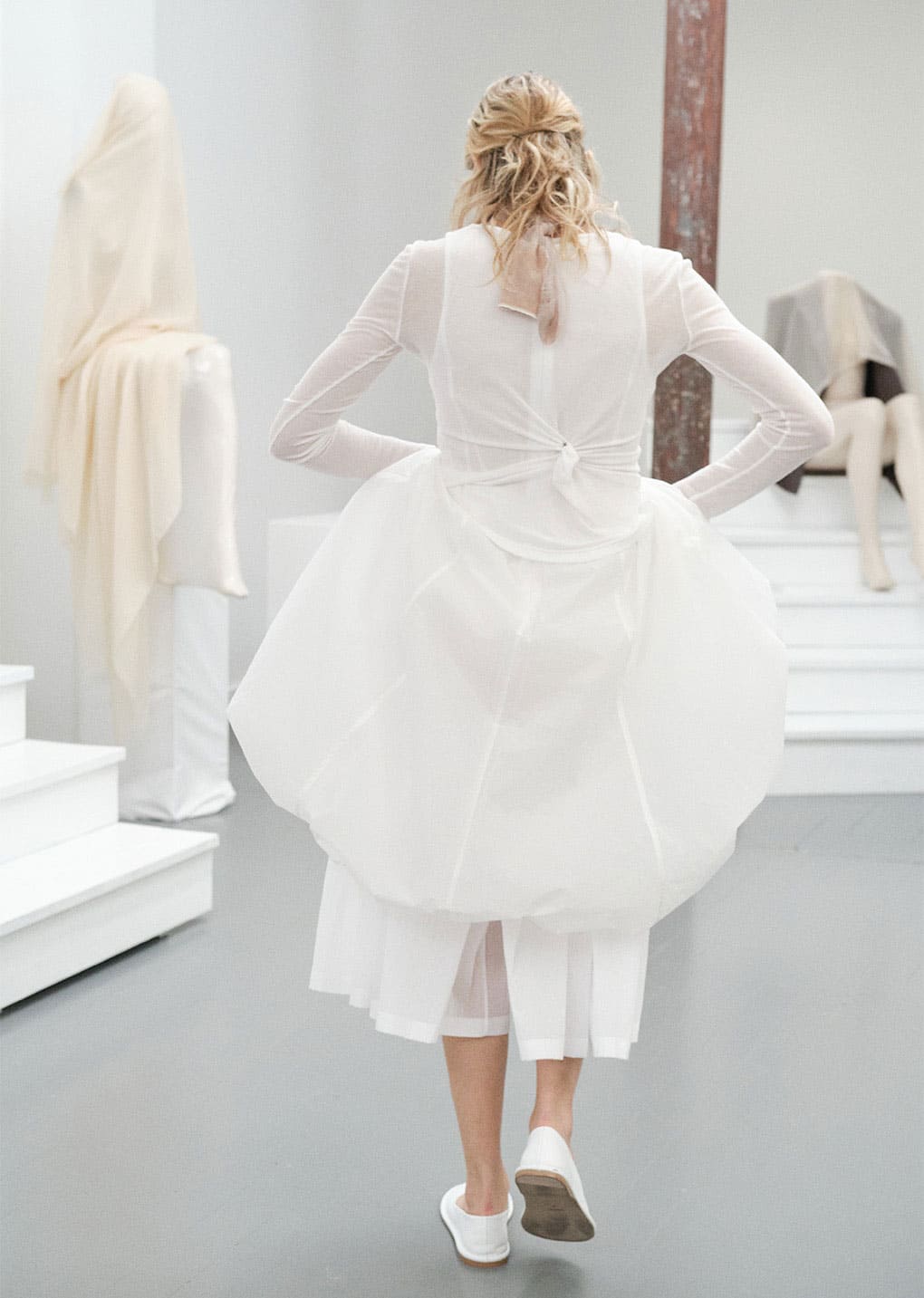 sheer volume dress, white