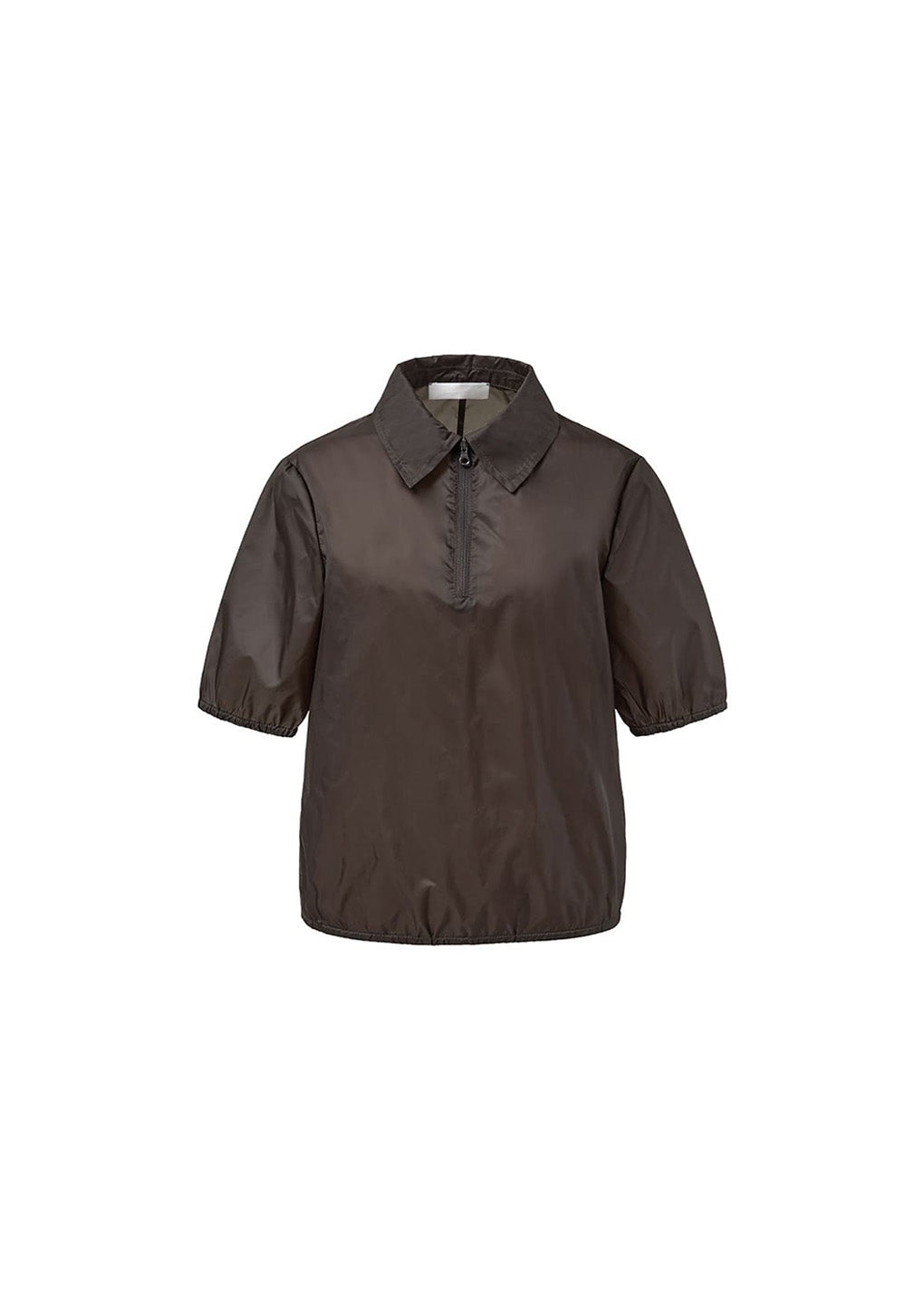 sheer half zip-up top, brown