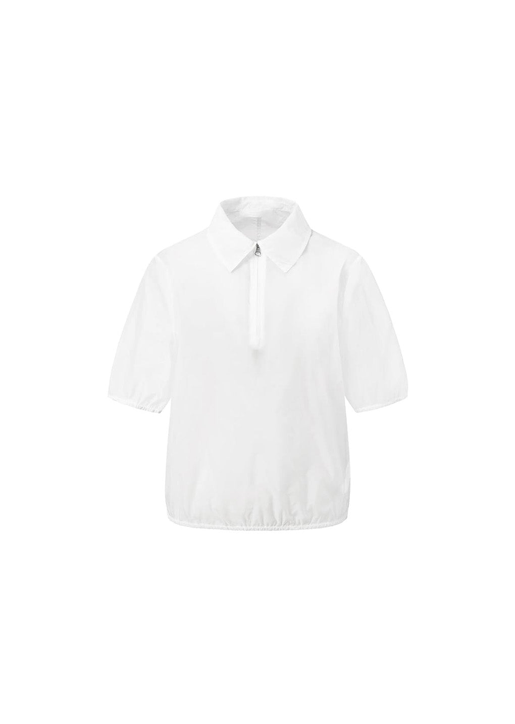 sheer half zip-up top, white