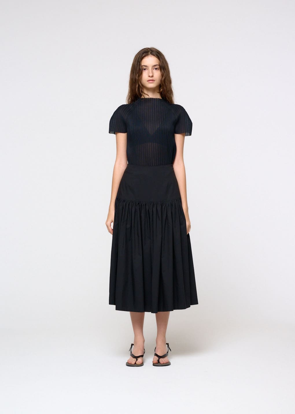 shirring culotte pants, black