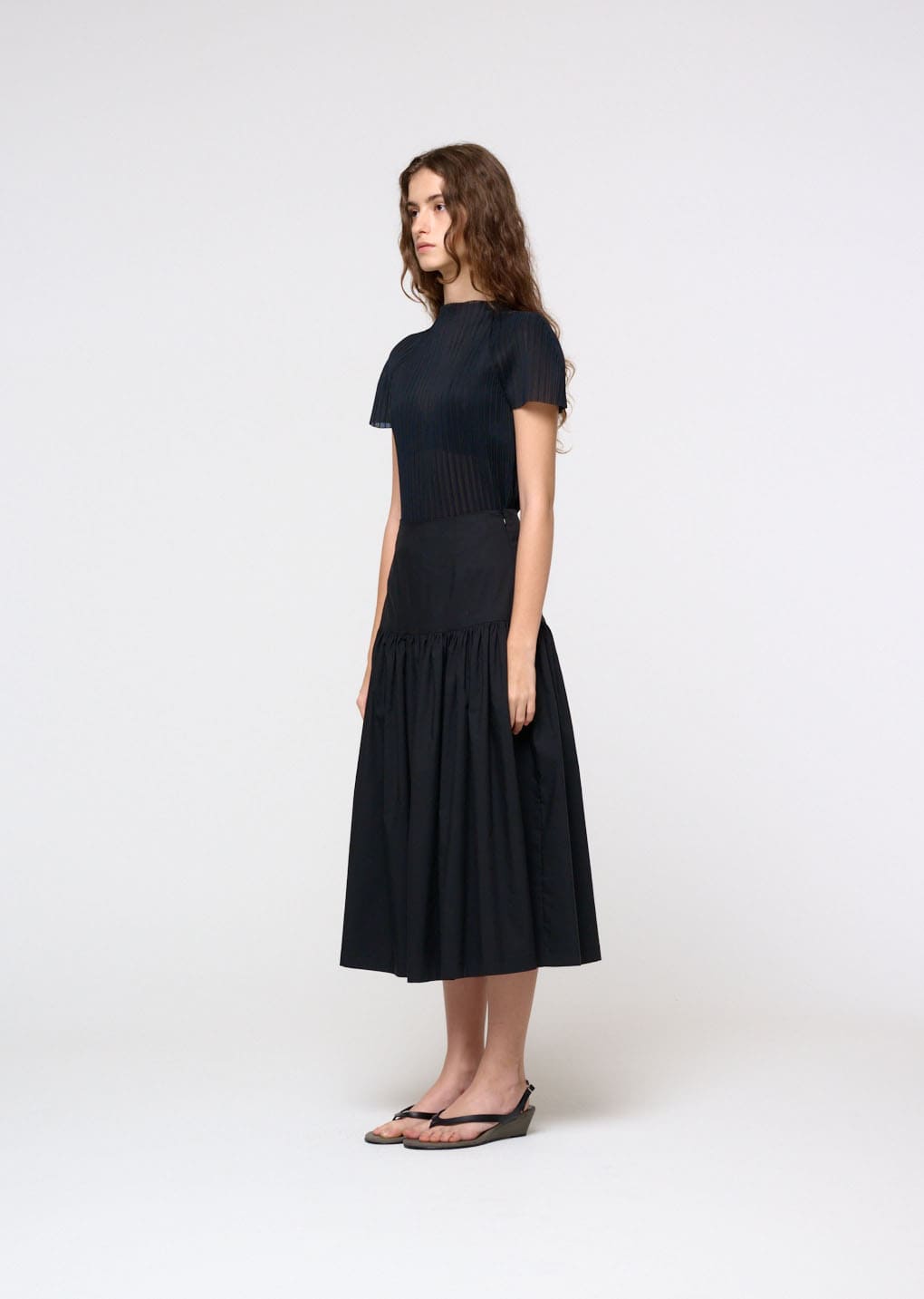 shirring culotte pants, black