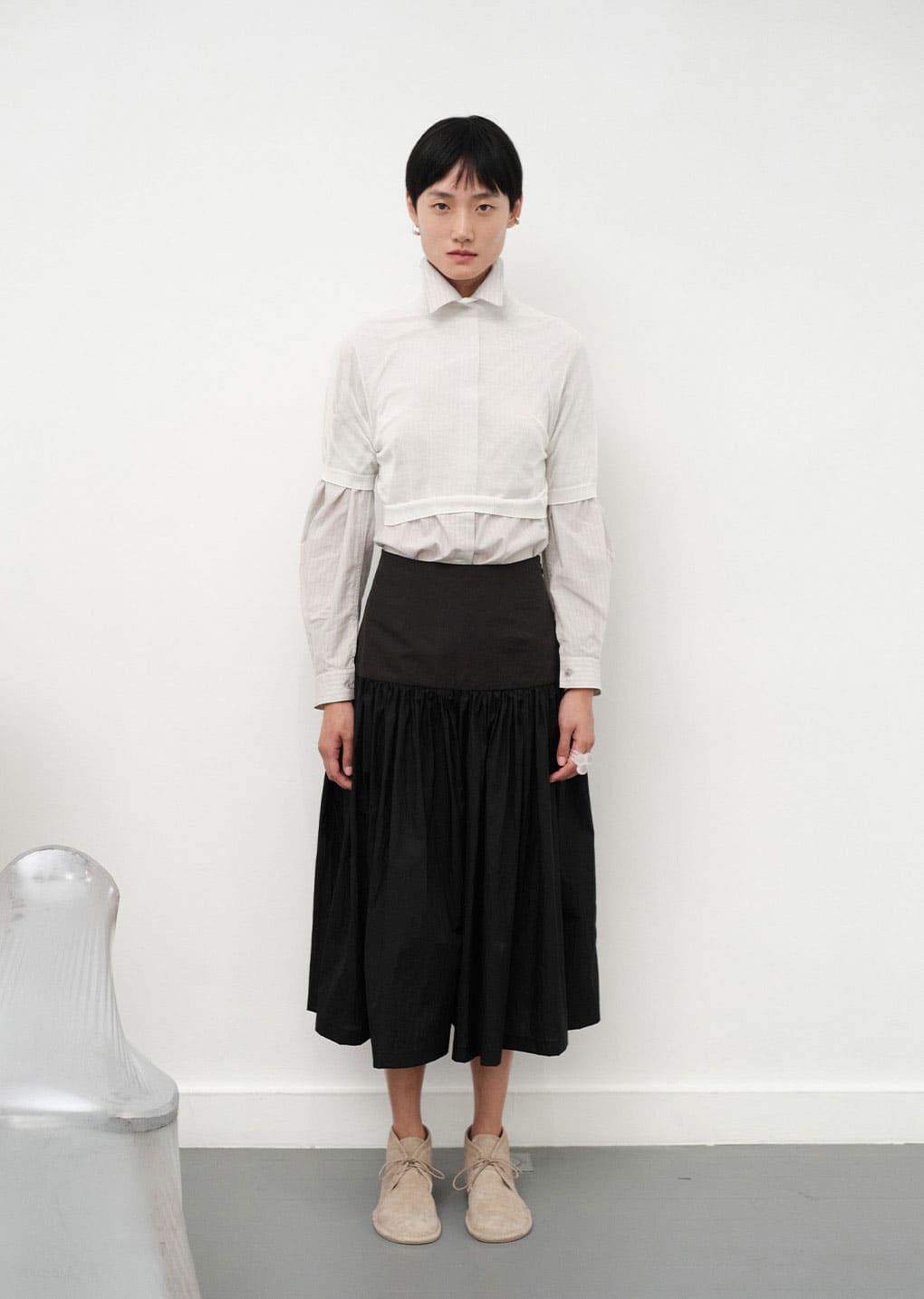 shirring culotte pants, black