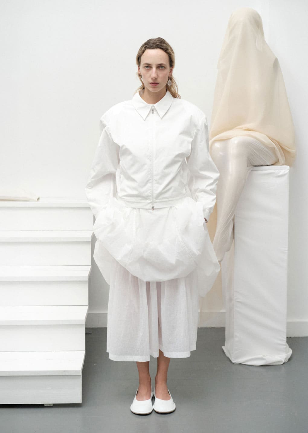 shirring culotte pants, white hover
