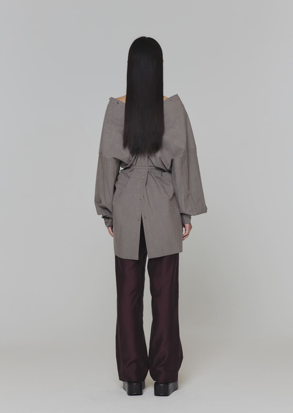 silky banding pants, burgundy