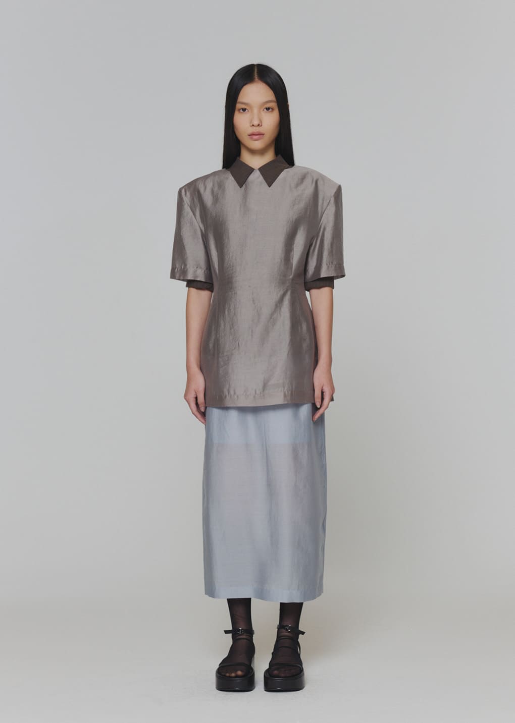 silky midi skirt, blue