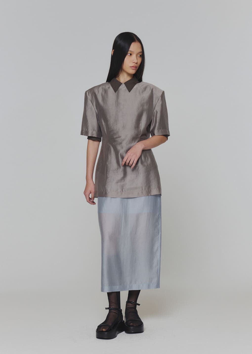 silky midi skirt, blue