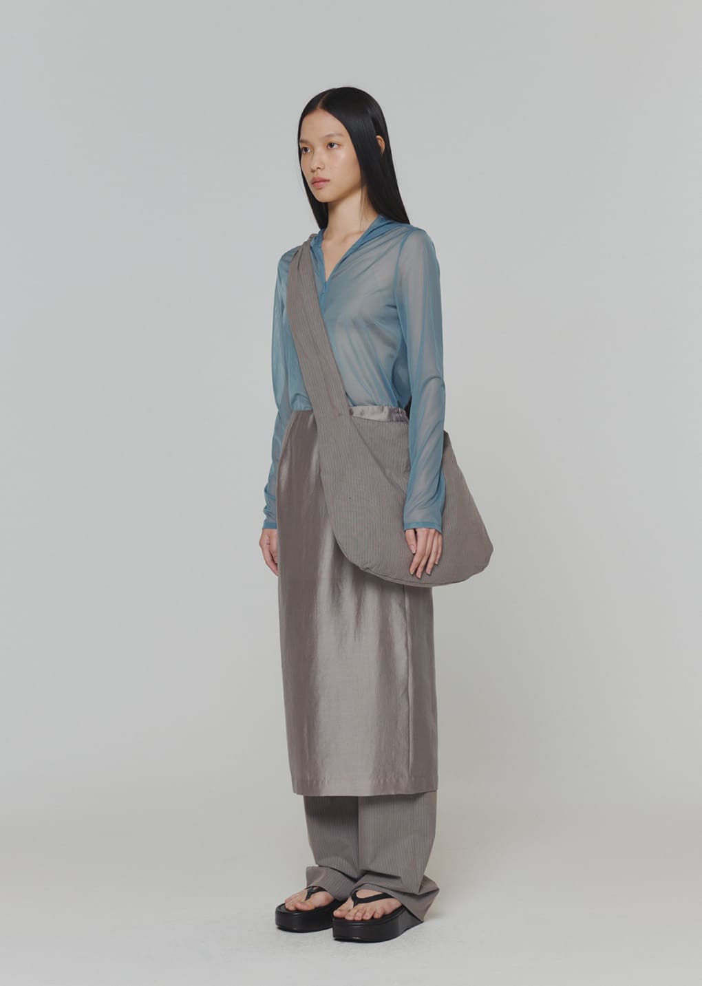 silky midi skirt, grey