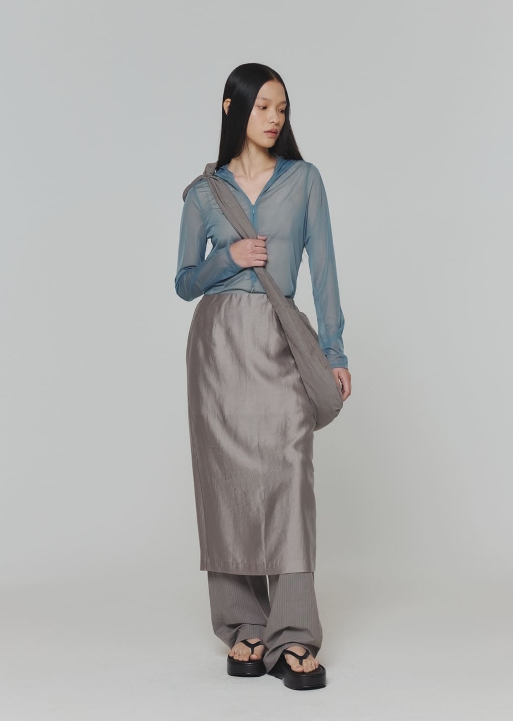 silky midi skirt, grey