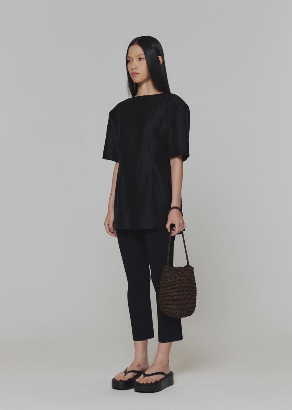 silky oversized half shirts, black