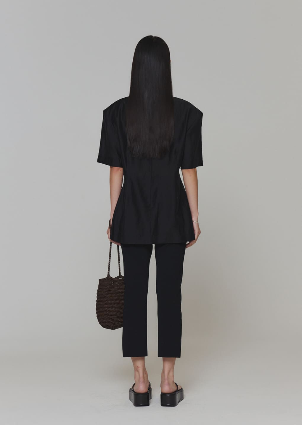 silky oversized half shirts, black