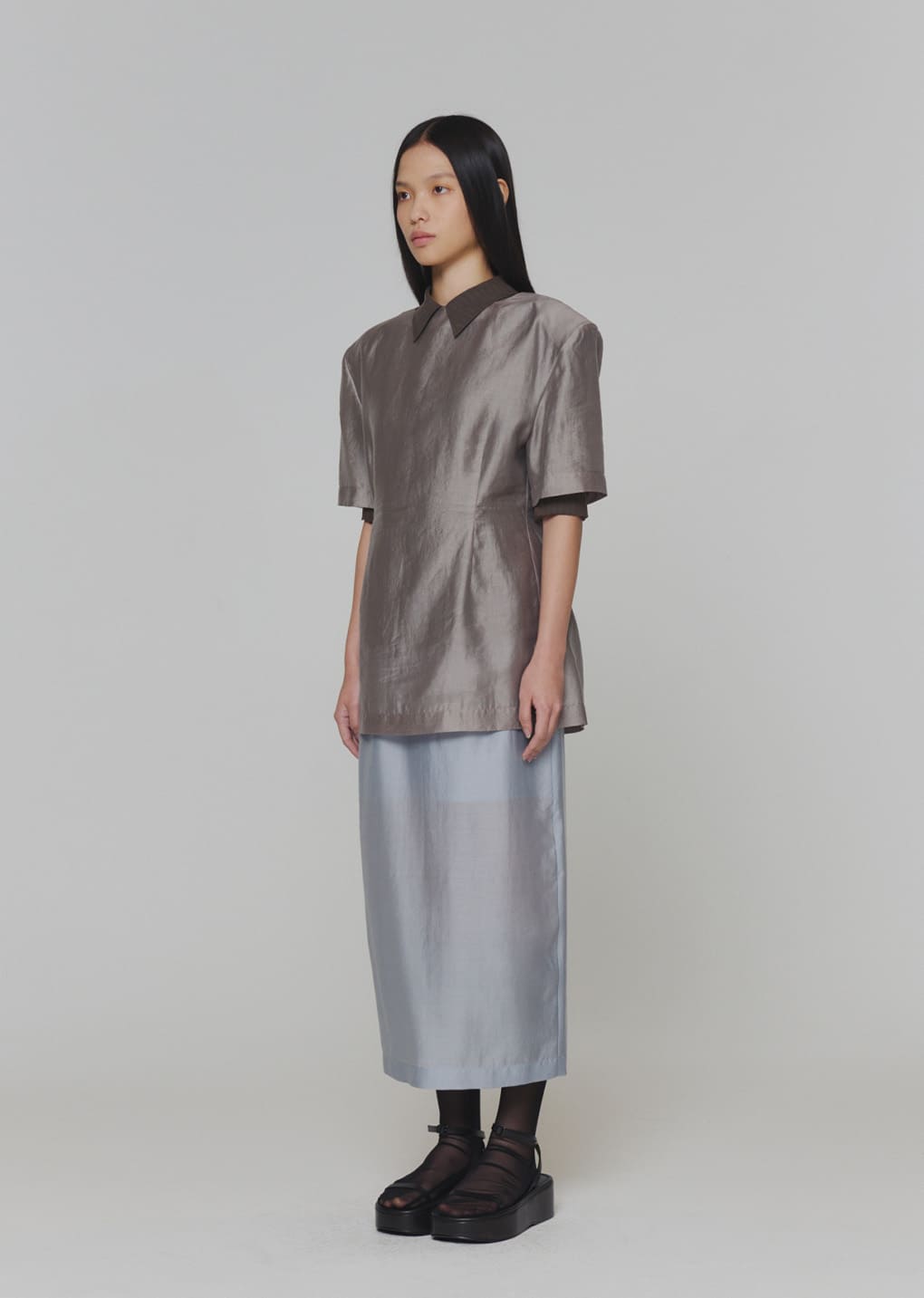 silky oversized half shirts, grey