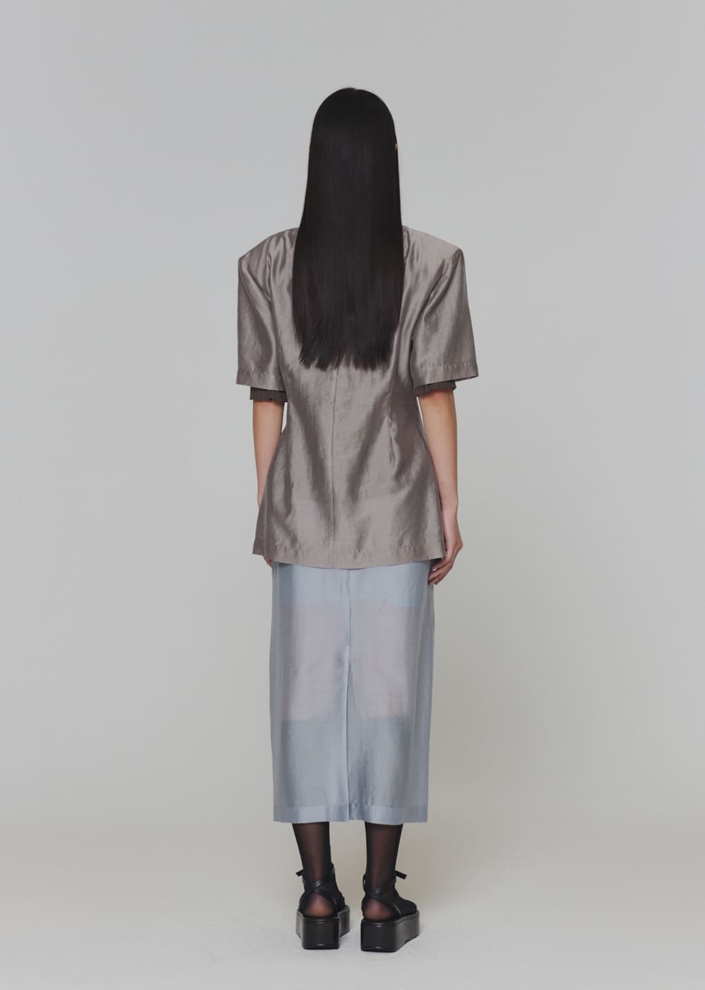 silky oversized half shirts, grey