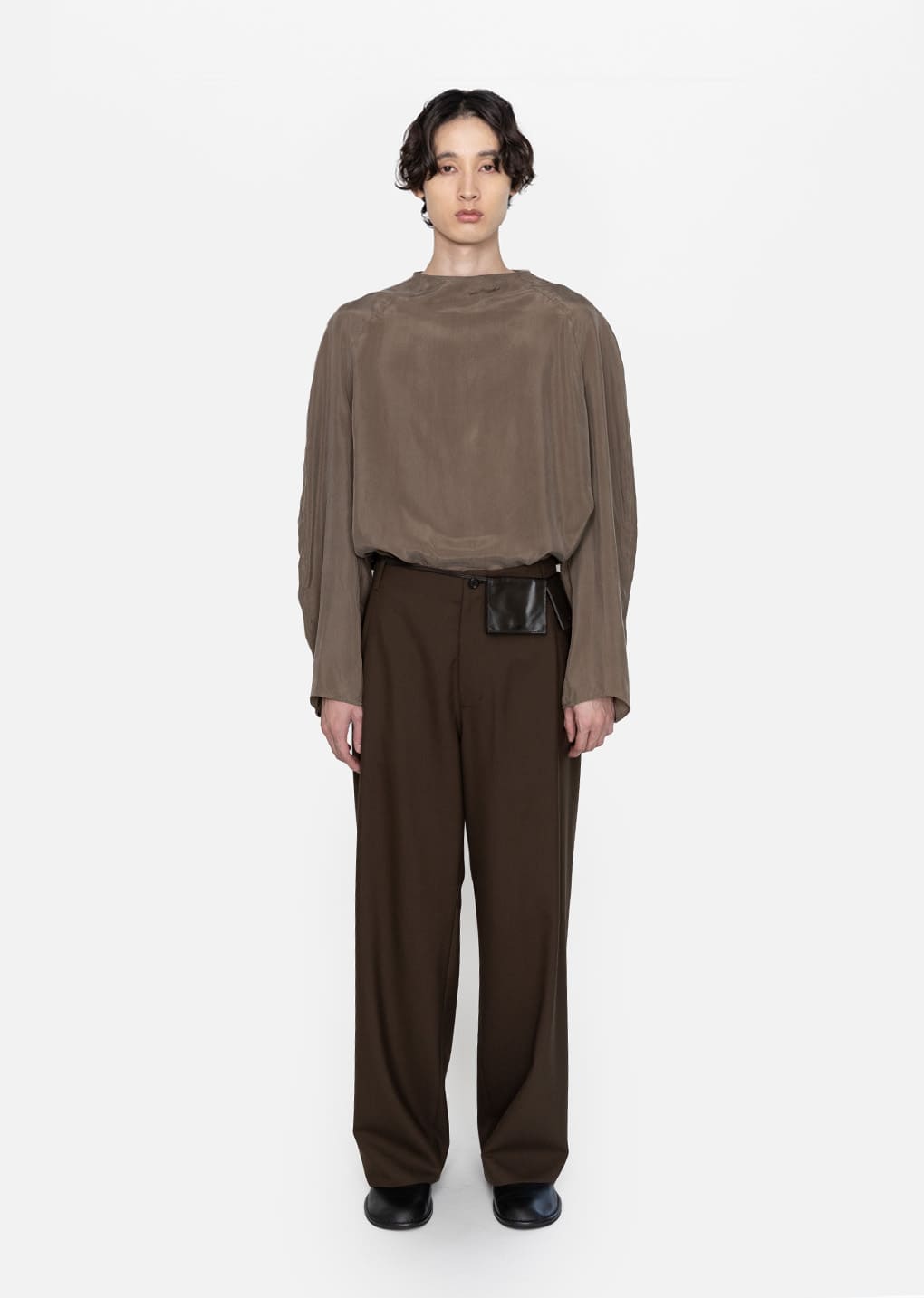 slim leather belt bag, dark brown