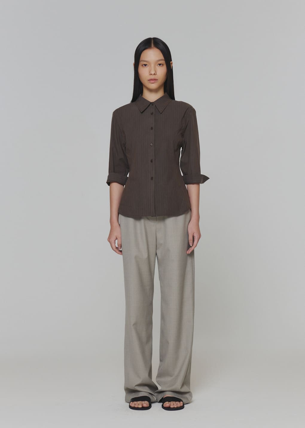 stripe half sleeve shirts, brown