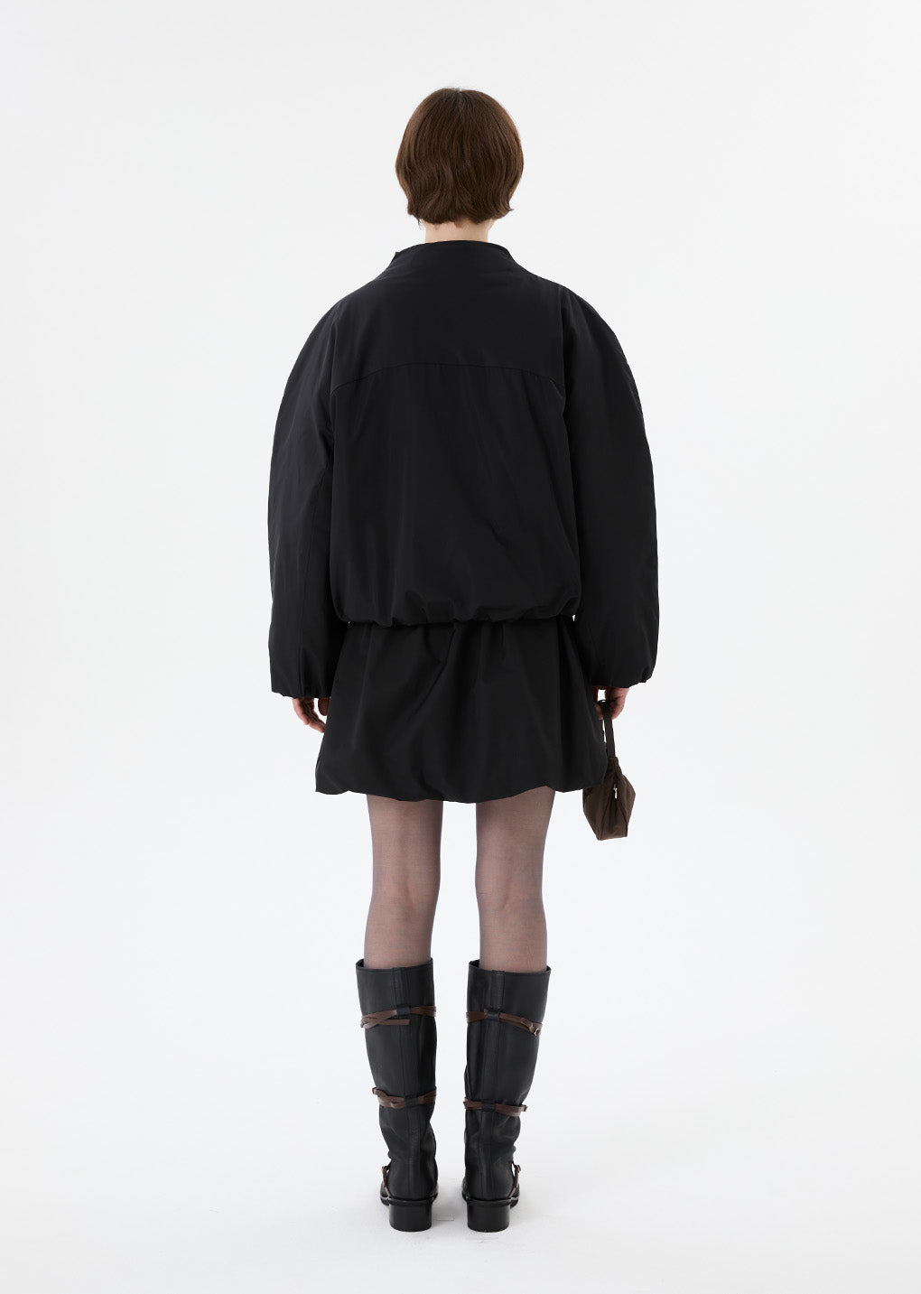 taffeta padded raglan short jumper, black