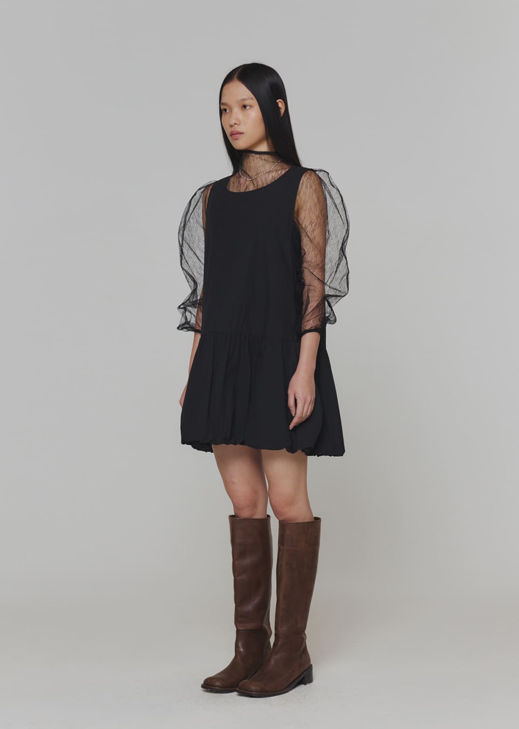 volume mini dress, black
