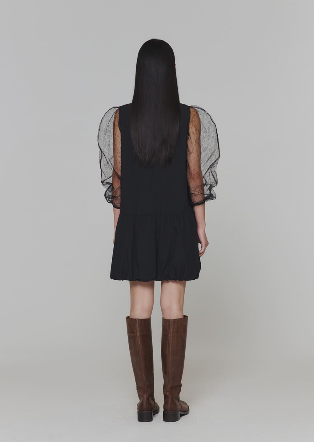 volume mini dress, black