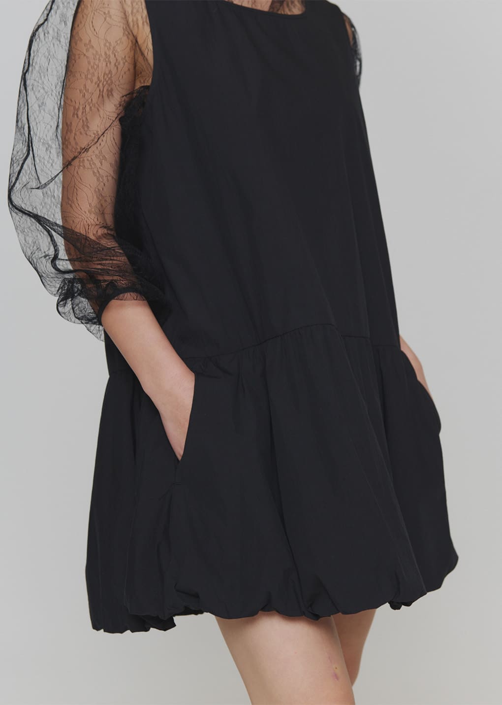 volume mini dress, black