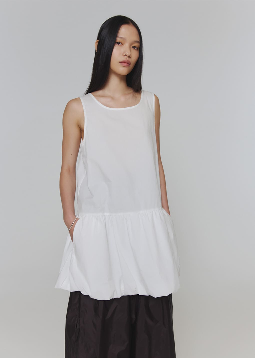 volume mini dress, white