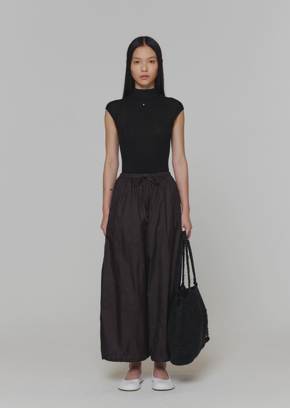 wholegarment cap sleeve knit top, black