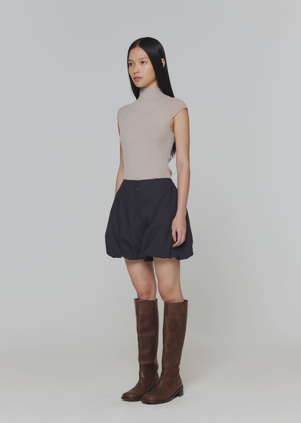 wholegarment cap sleeve knit top, grey