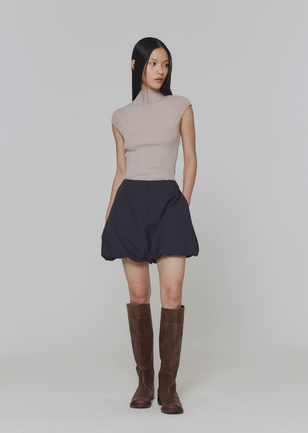 wholegarment cap sleeve knit top, grey