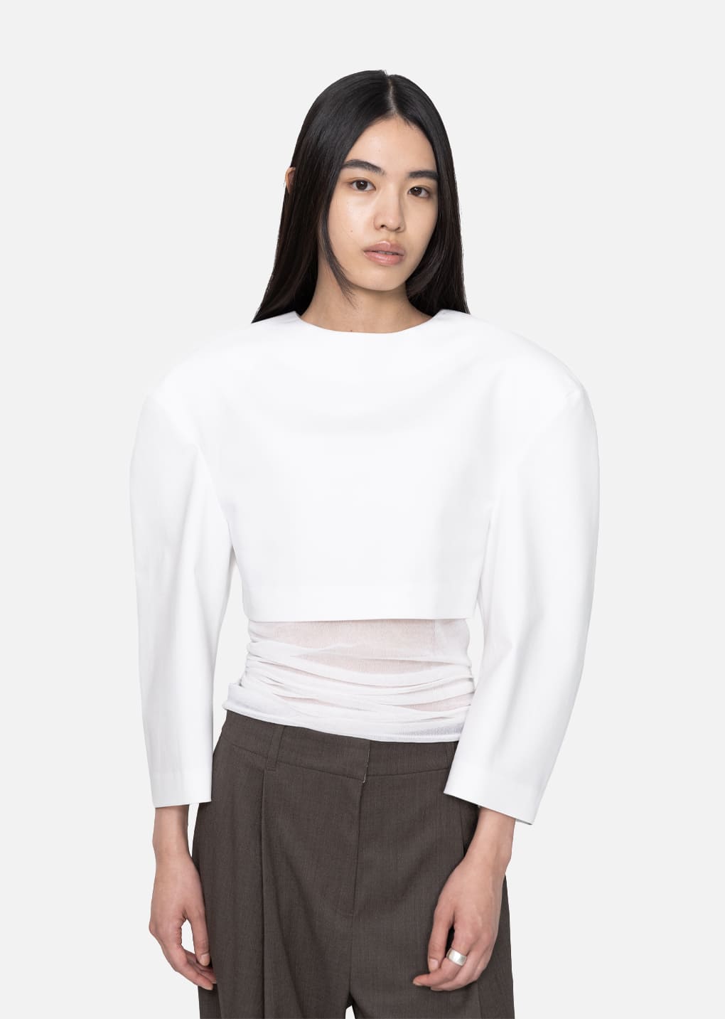 wholegarment knit sheer bandeau, white