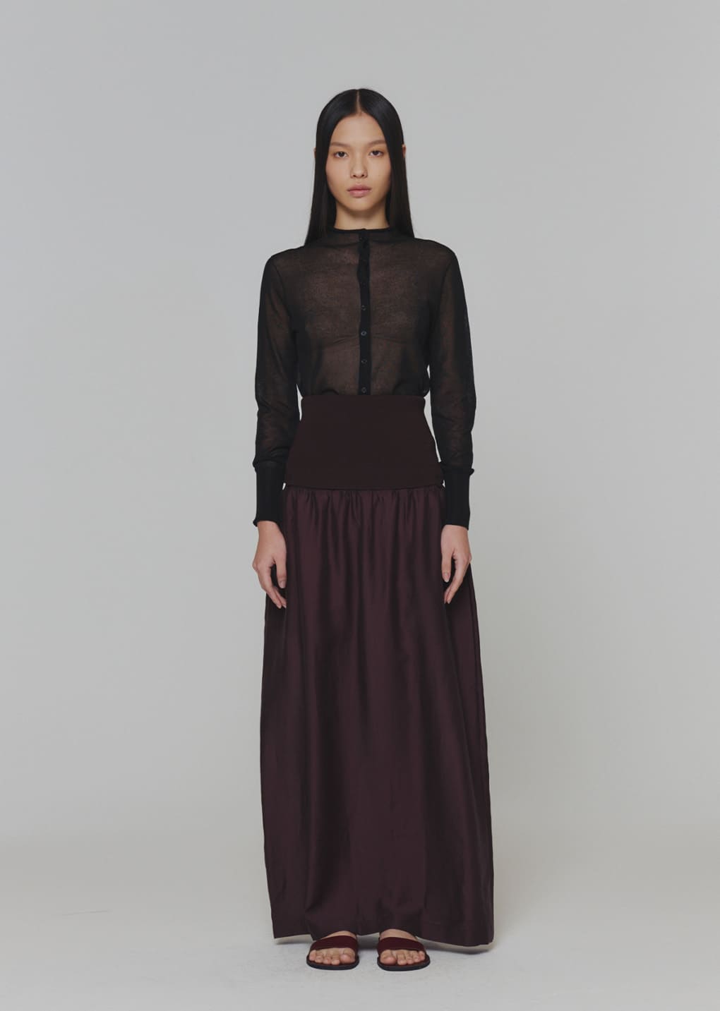 wholegarment sheer cardigan, black