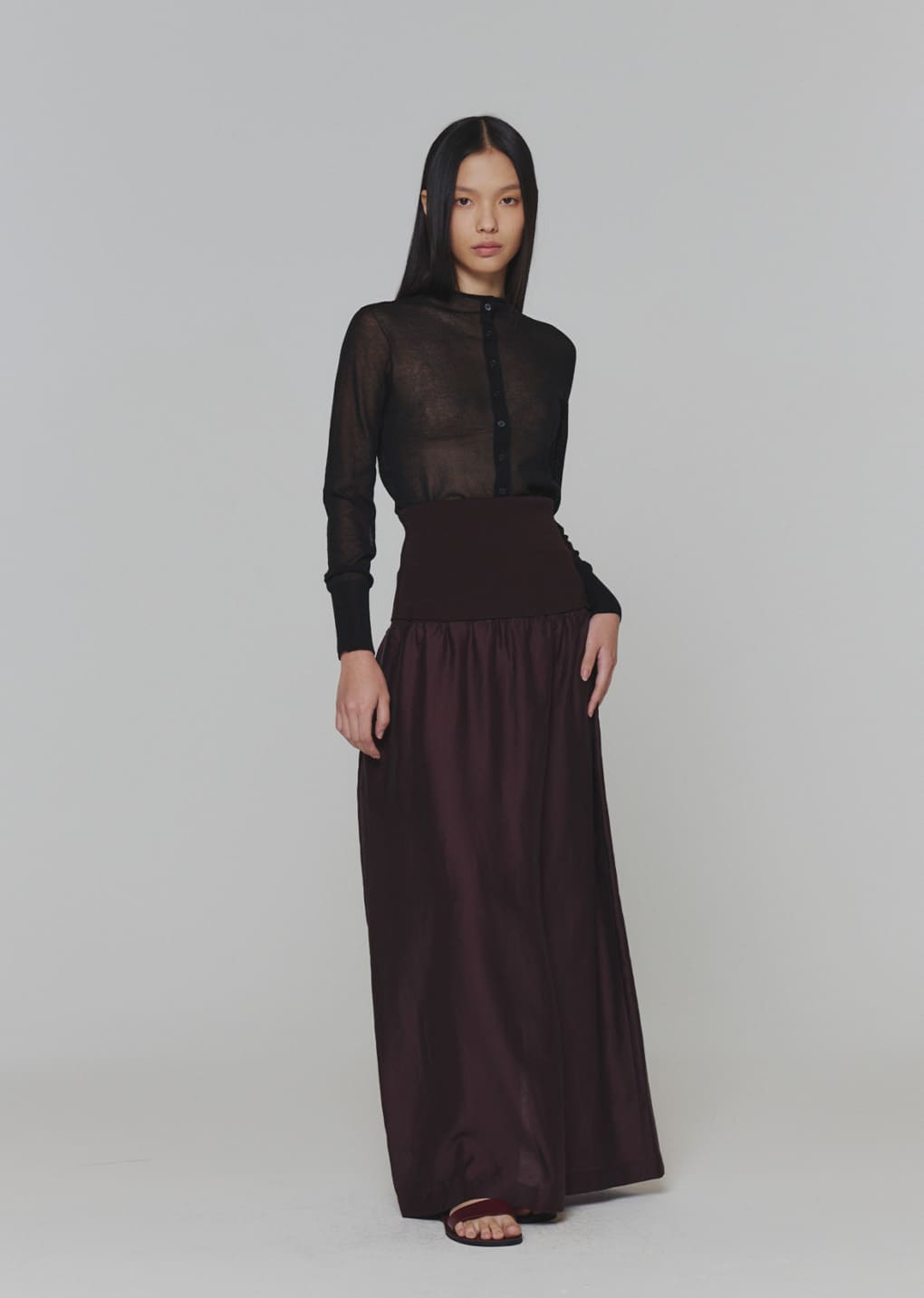 wholegarment sheer cardigan, black