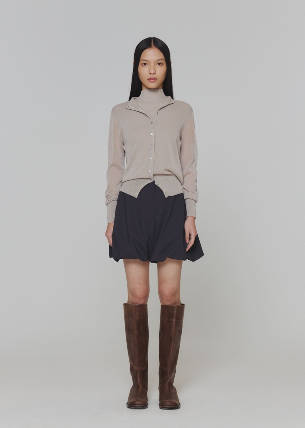 wholegarment sheer cardigan, grey hover