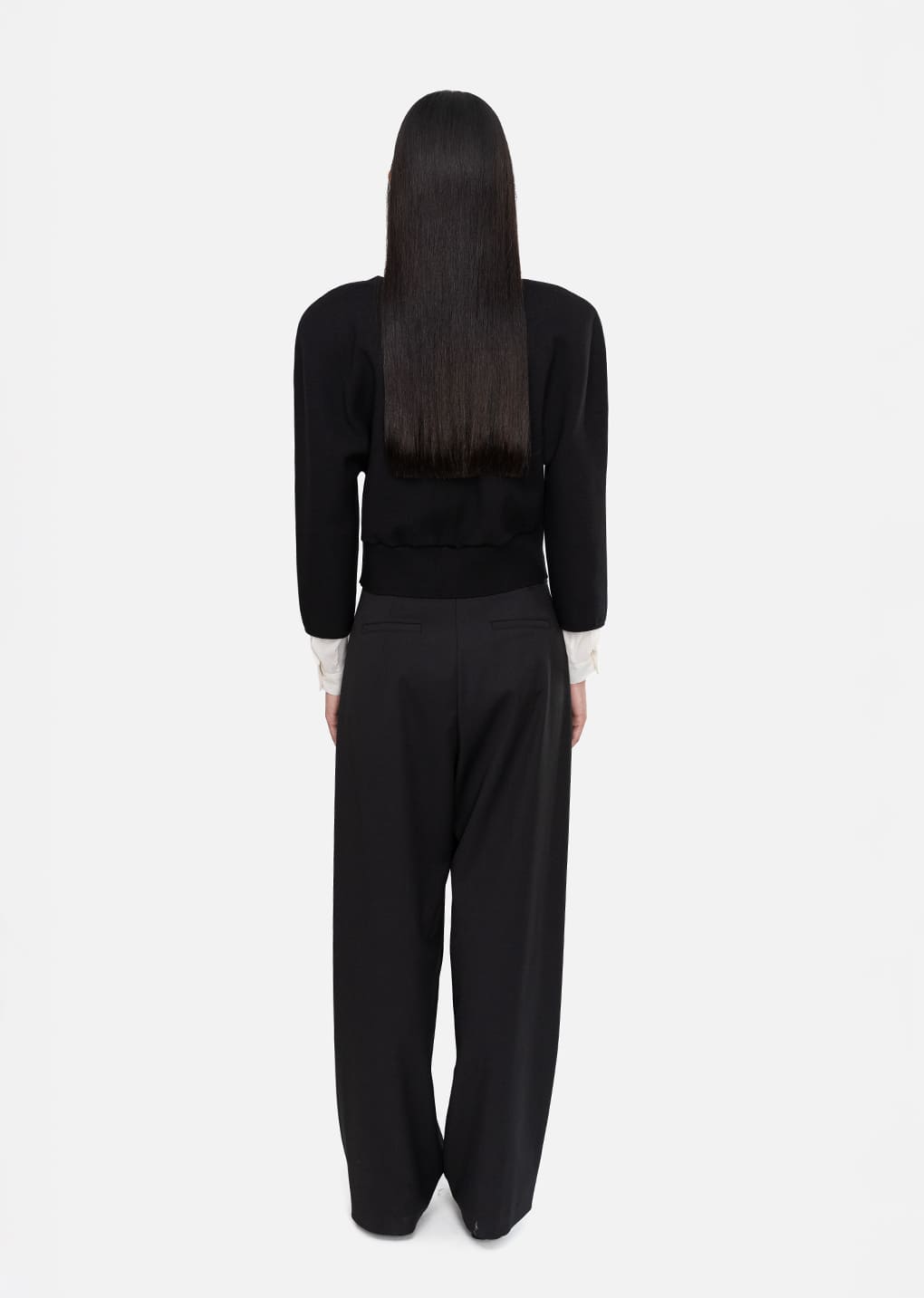 wide tuck pants, black