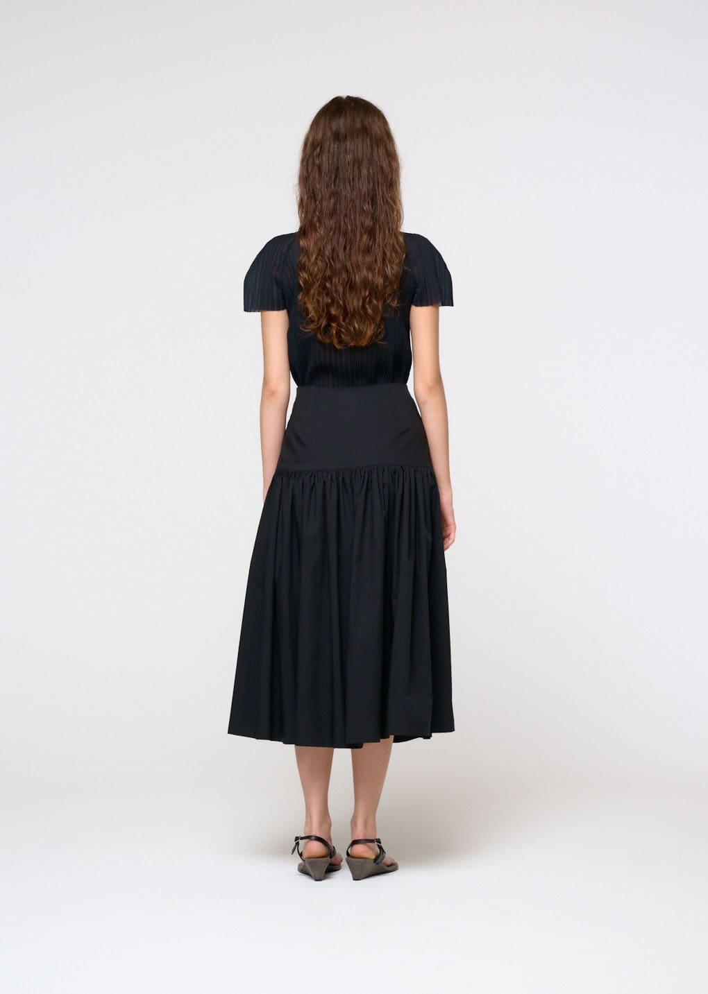 women's pleats raglan top, black