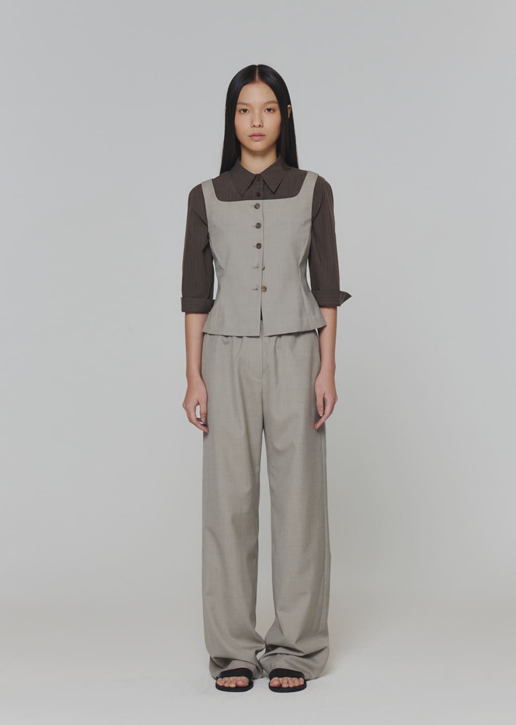 wool banding pants, beige