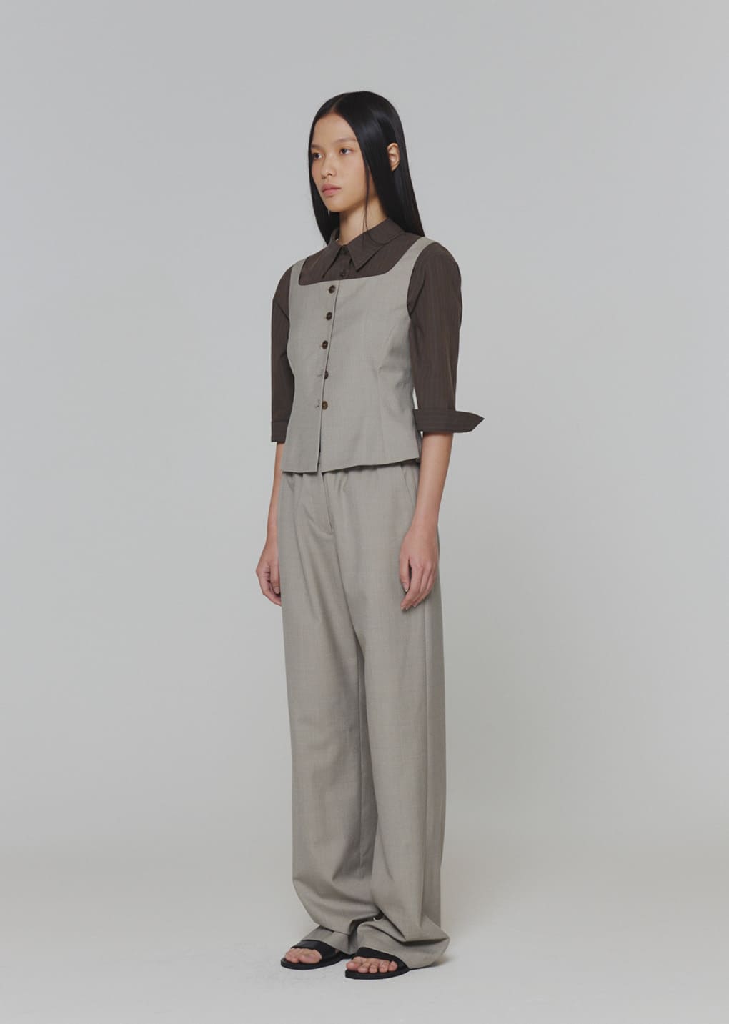 wool banding pants, beige