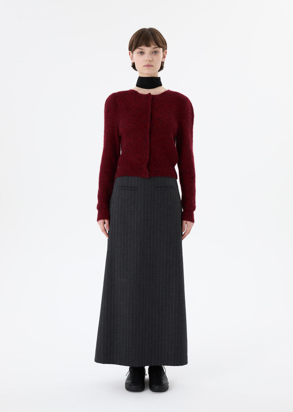 wool maxi long skirt, stripe