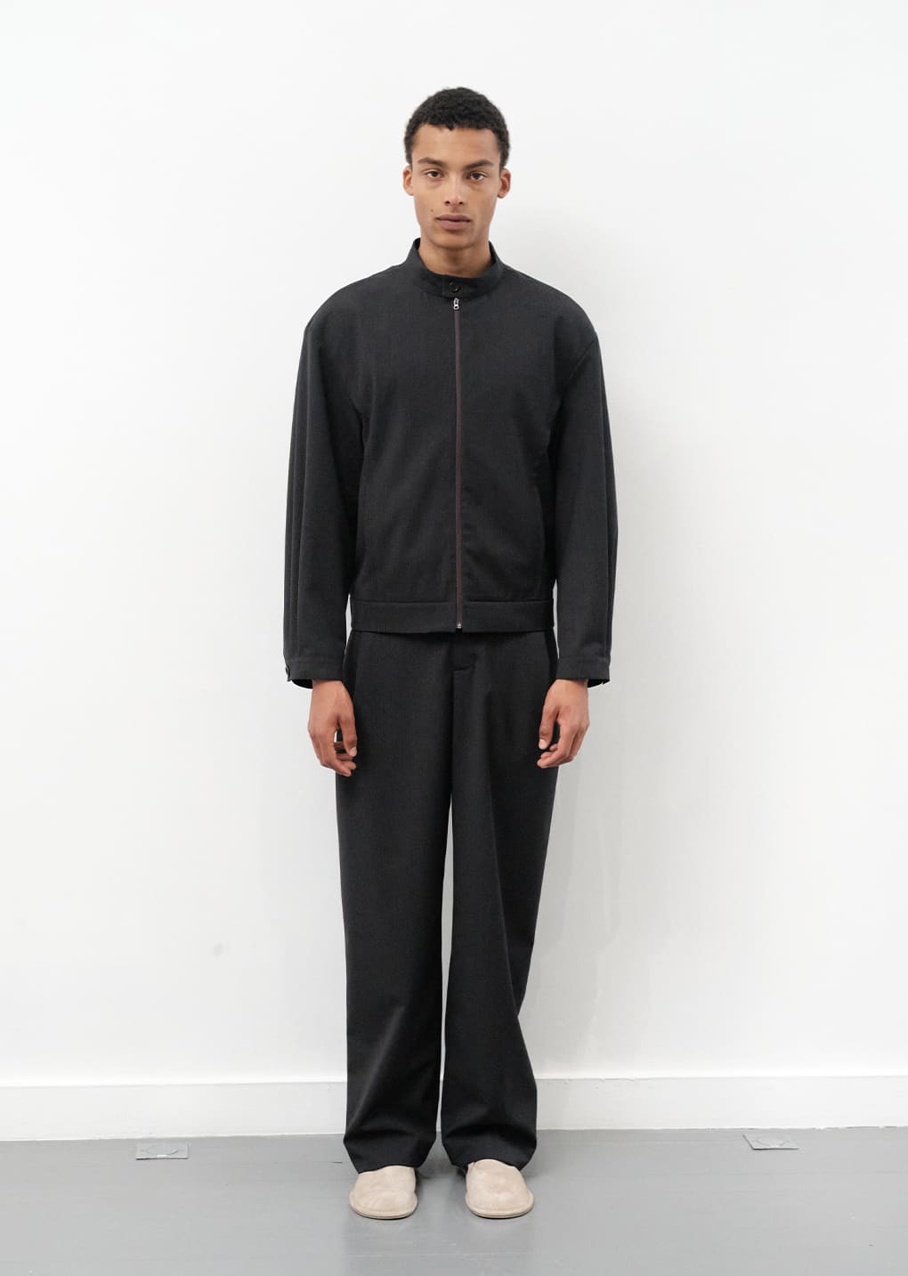 wool stripe zip-up jumper, black hover