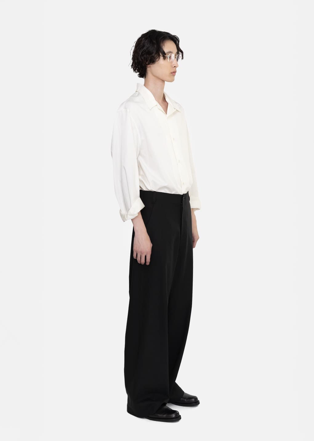 wool wide pants, black