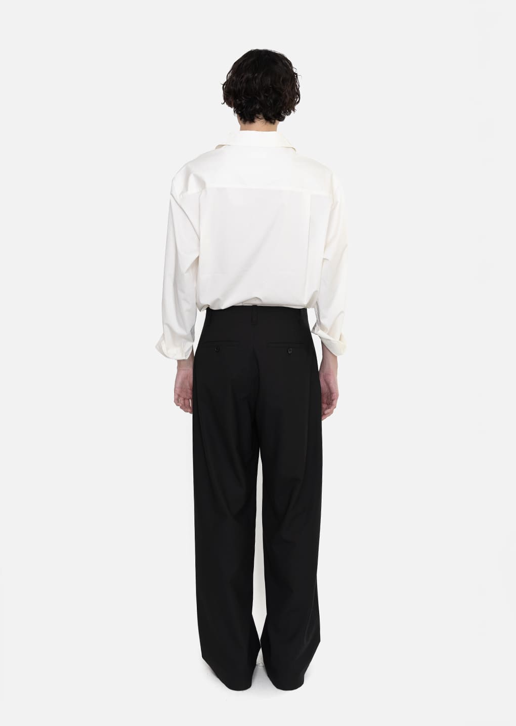 wool wide pants, black