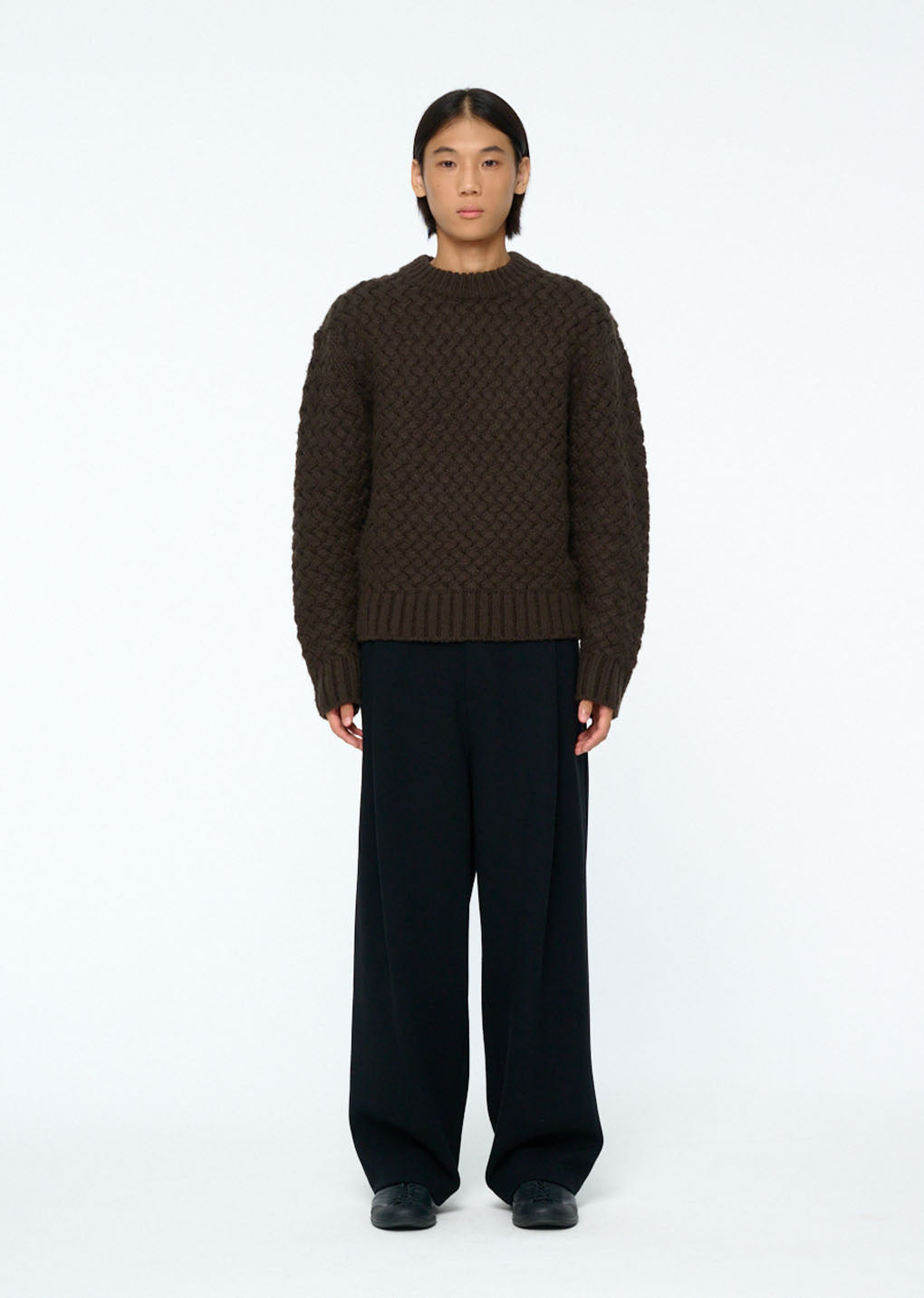 diagonal cable pullover, brown