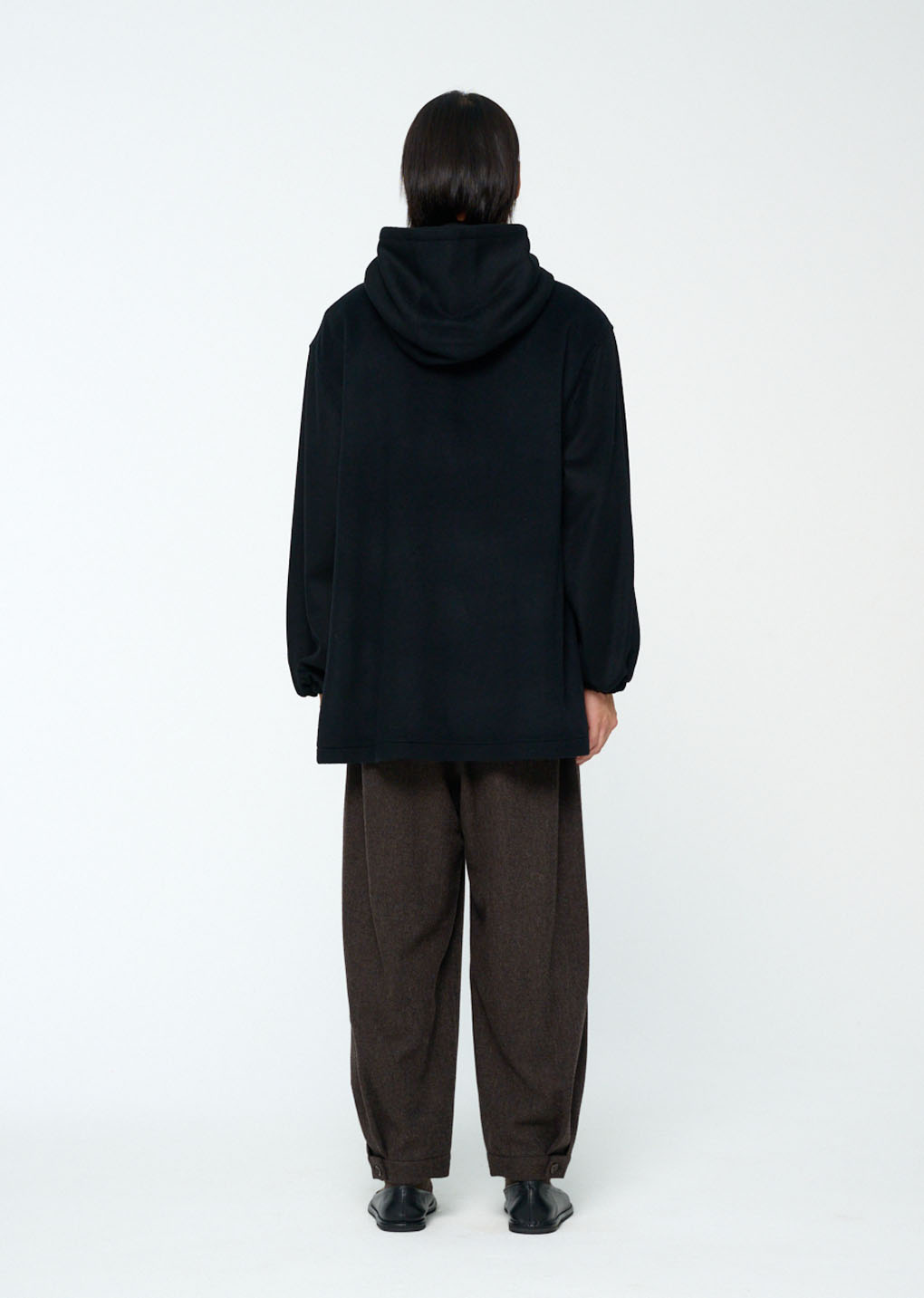 mens wool shirring pants, dark brown