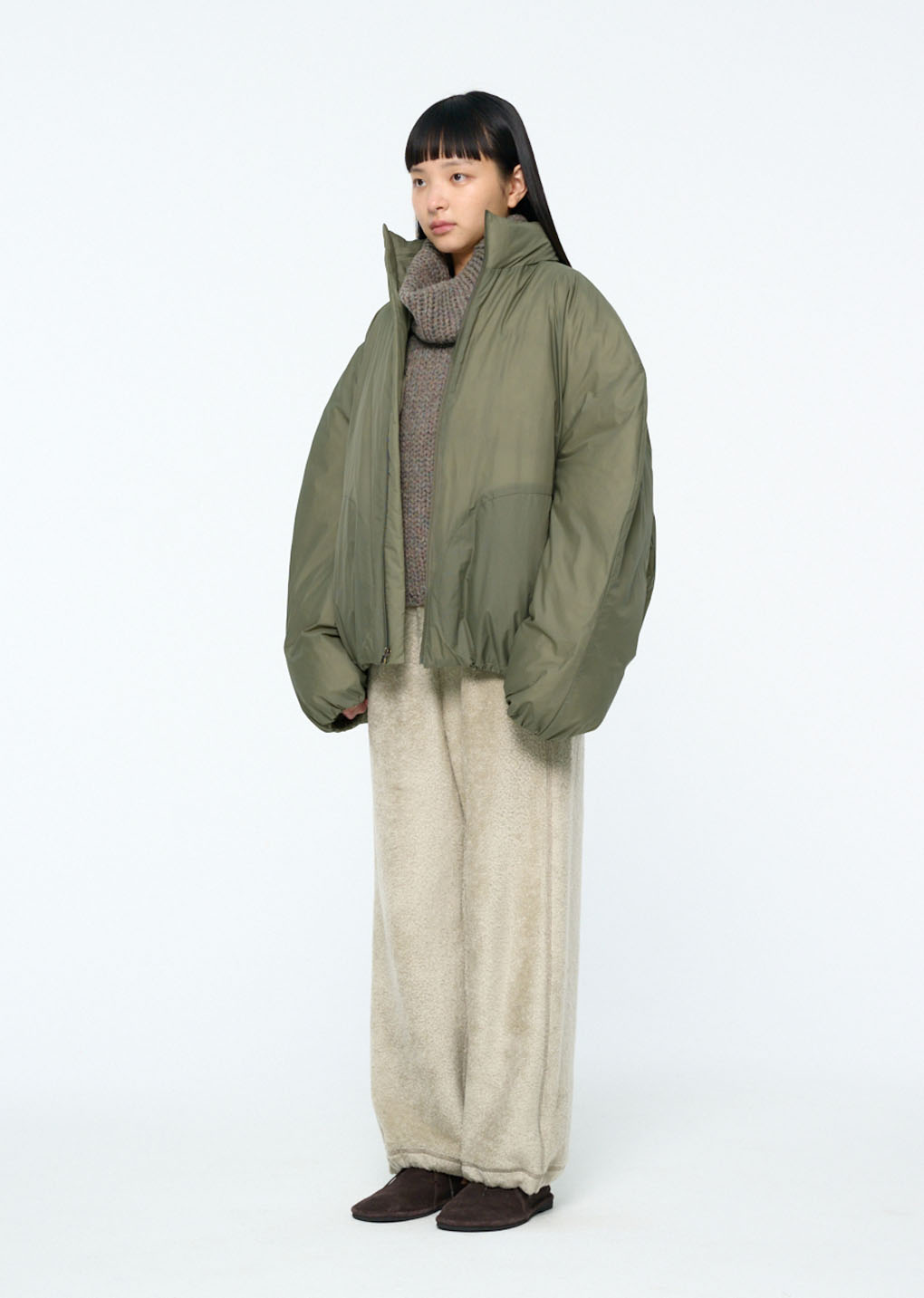 nylon reversible goose down puffer, khaki