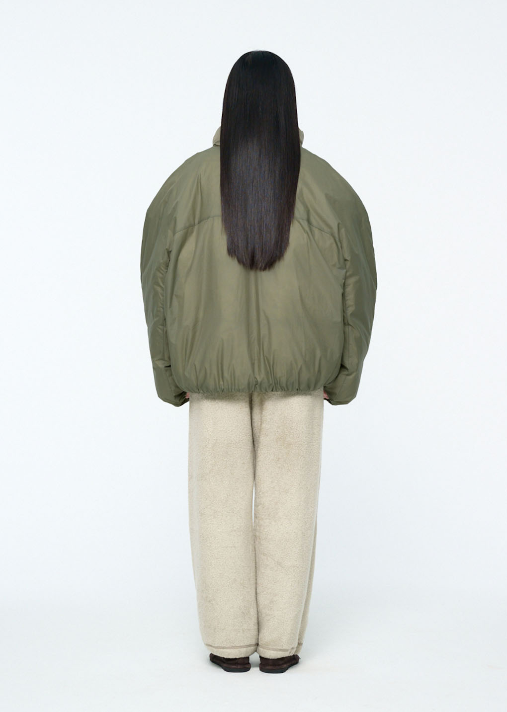 nylon reversible goose down puffer, khaki