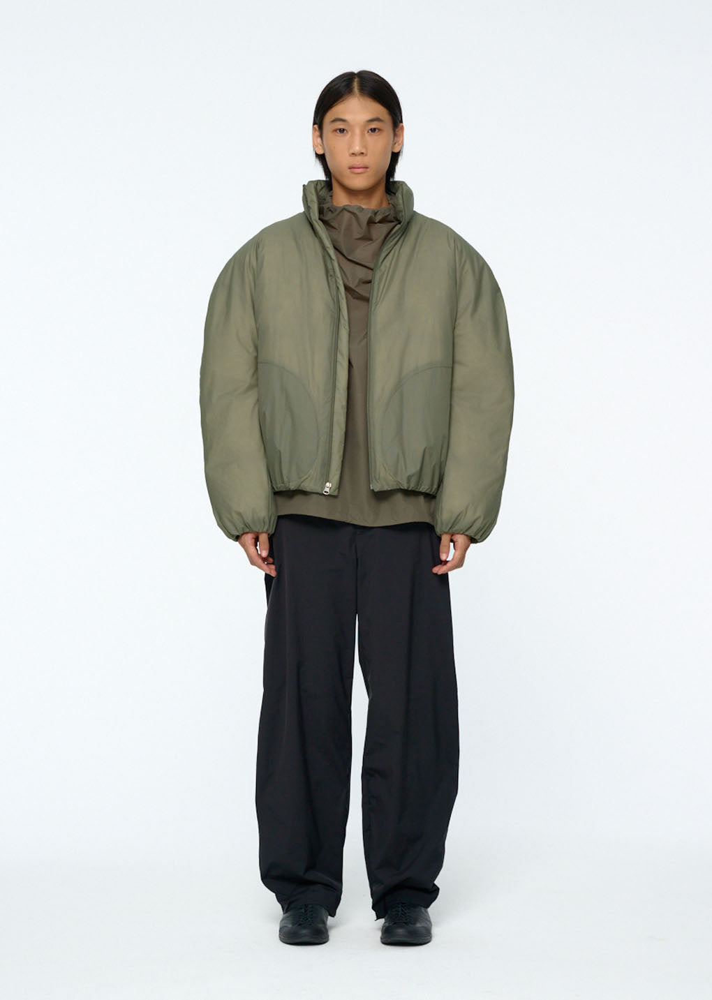 nylon reversible goose down puffer, khaki