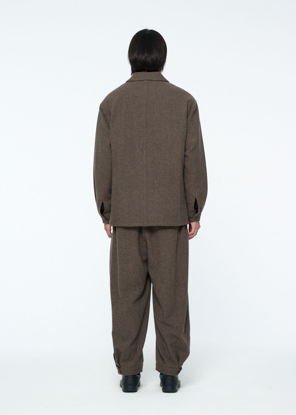 mens wool shirring pants, light brown